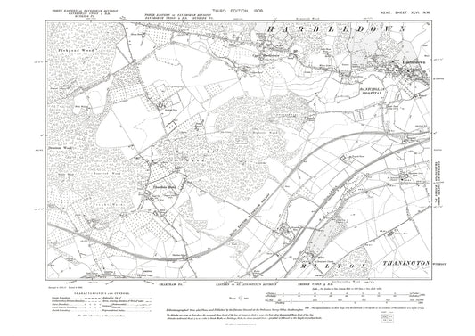 Harbledown, Chartham Hatch, old map Kent 1908: 46NW