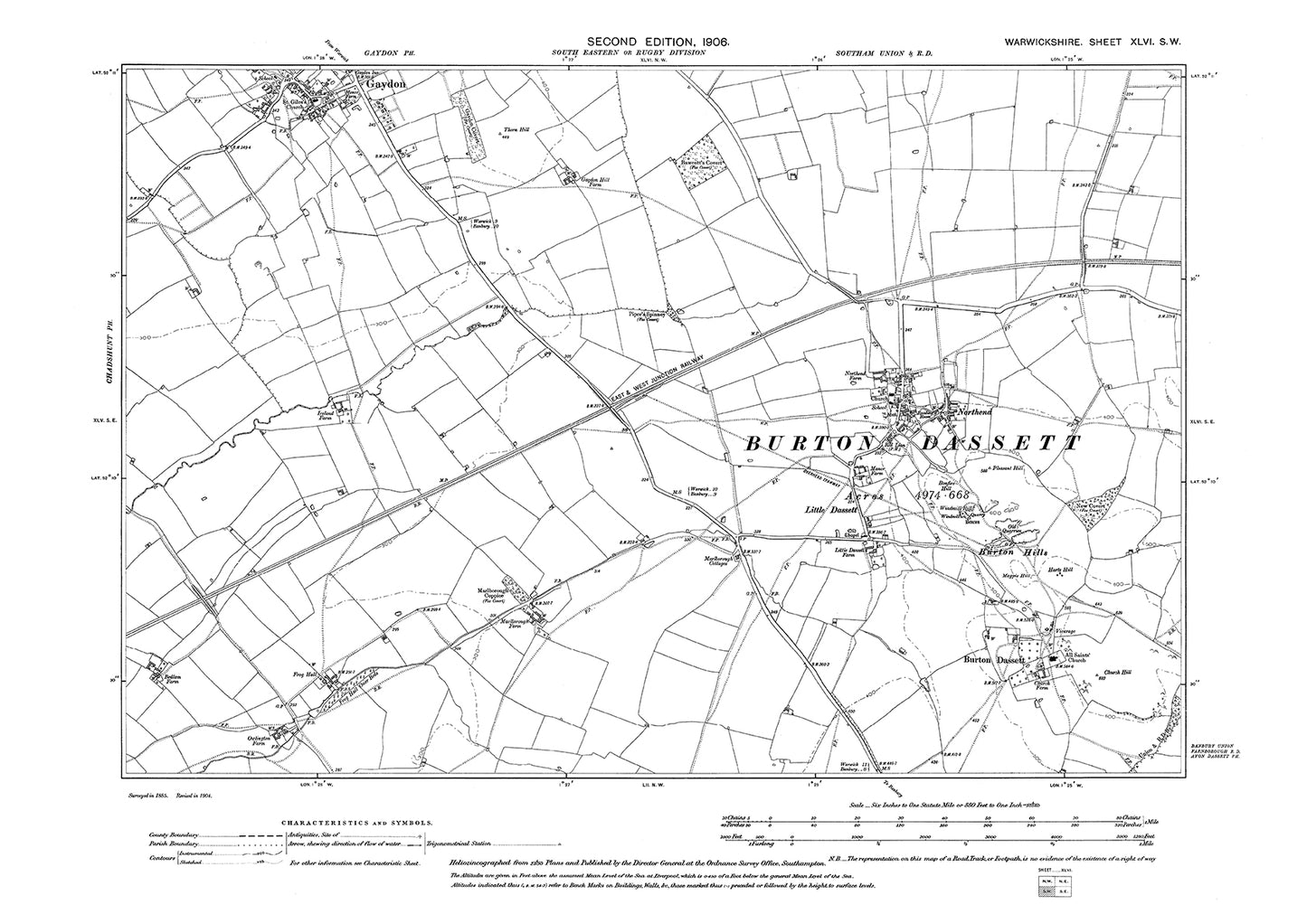 Burton Dassett, Gaydon (south), old map Warwickshire 1906: 46SW