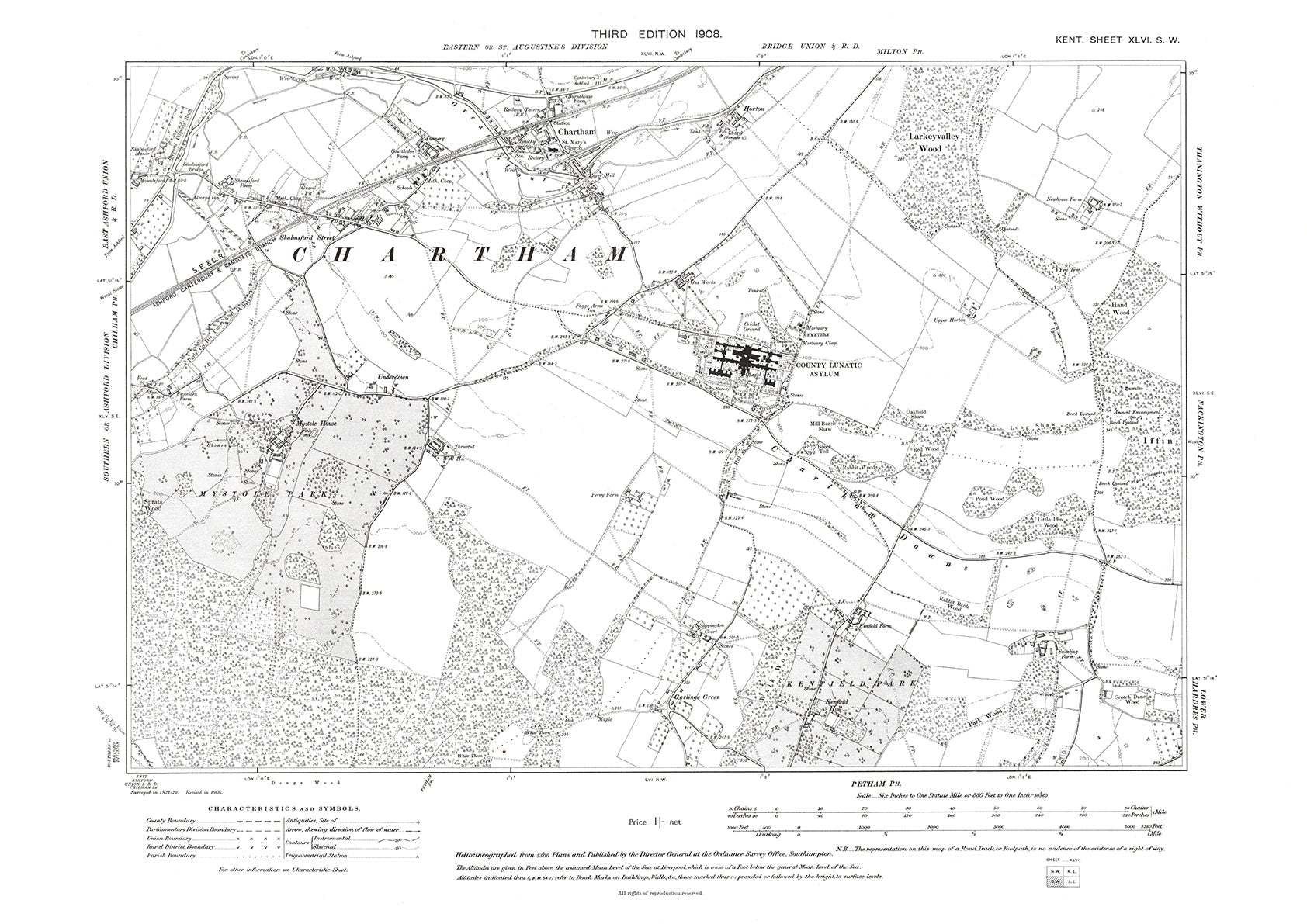 Chartham, old map Kent 1908: 46SW – Old Map Downloads