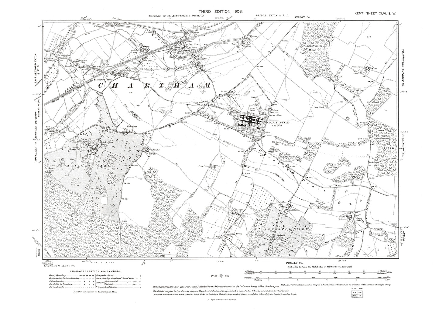 Chartham, old map Kent 1908: 46SW