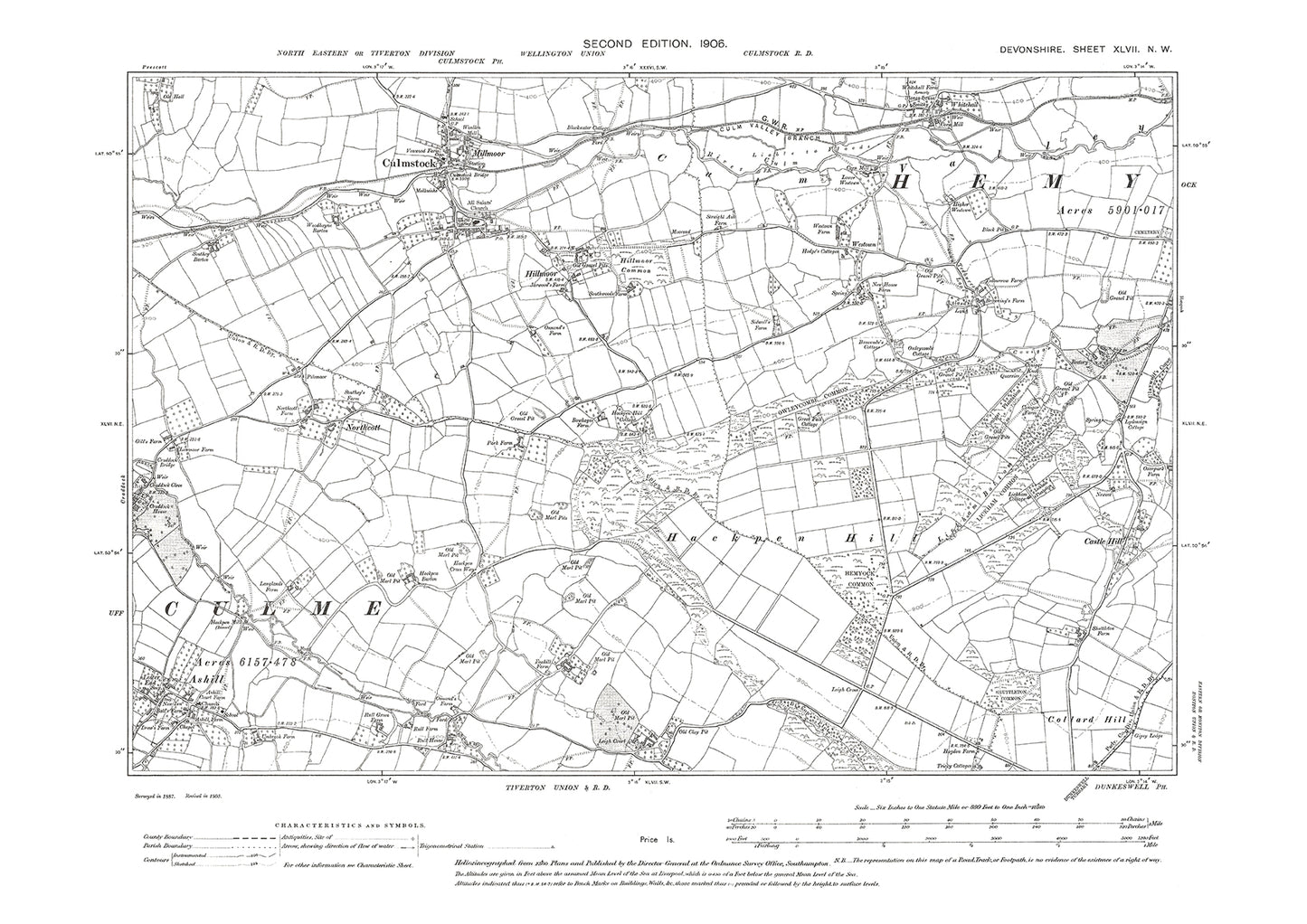 Culmstock, Ashill, Hillmoor, Old Map Devon 1906: 47NW