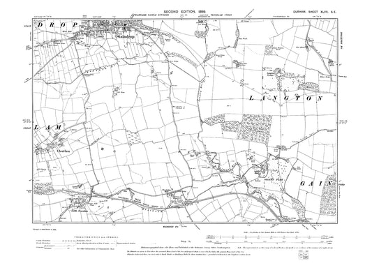Old OS map dated 1898, showing Staindrop and Cleatlam in Durham - 47SE