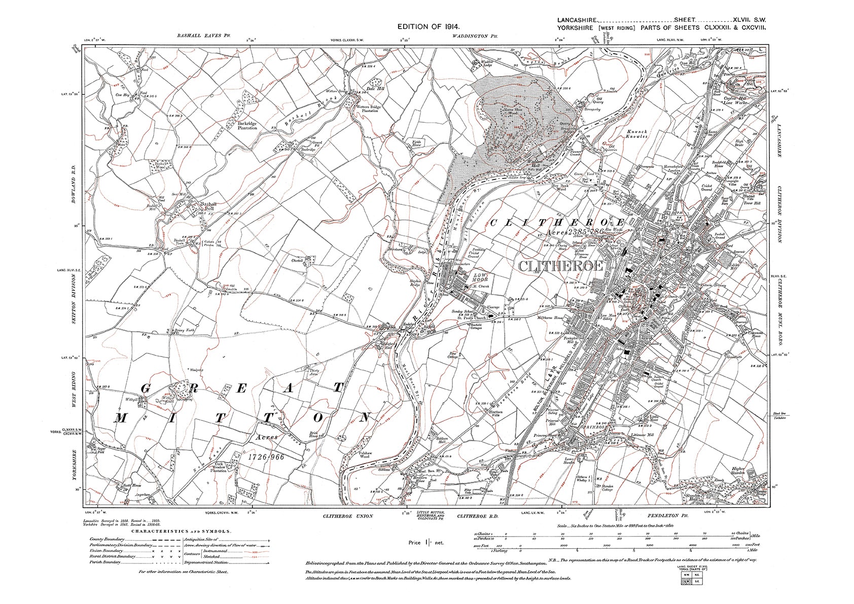 Clitheroe - Lancashire in 1914 : 47SW – Old Map Downloads