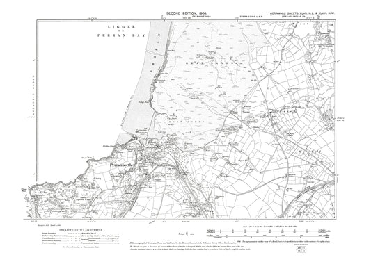 Peranporth, Bolingey, Treamble, old map Cornwall 1879: 47NE-48NW