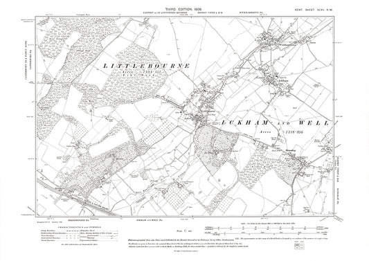 Ickham, Littlebourne, Wickhambreux, old map Kent 1908: 47NW