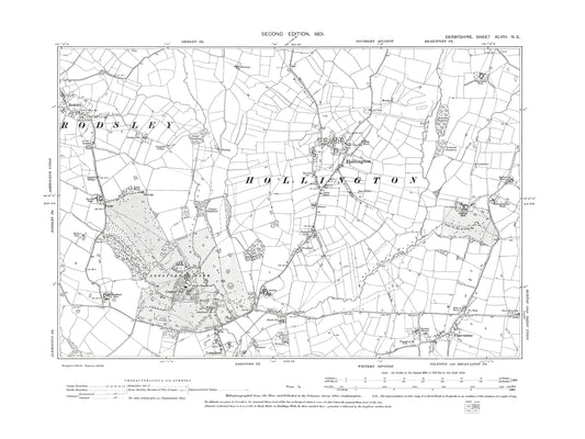 Old OS map dated 1901, showing Hollington, Rodsley, Longford in Derbyshire 48NE