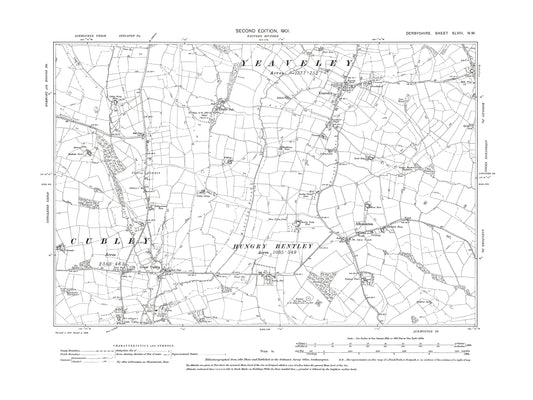 Old OS map dated 1901, showing Yeaveley, Alkmonton, Great Cubley in Derbyshire 48NW