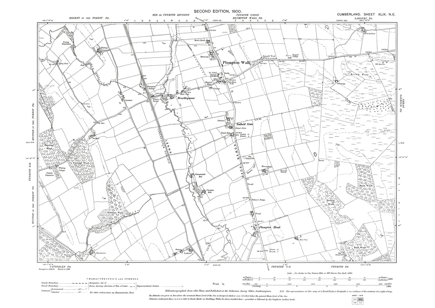 Old OS map dated 1901, showing Plumpton Wall in Cumberland - 49NE