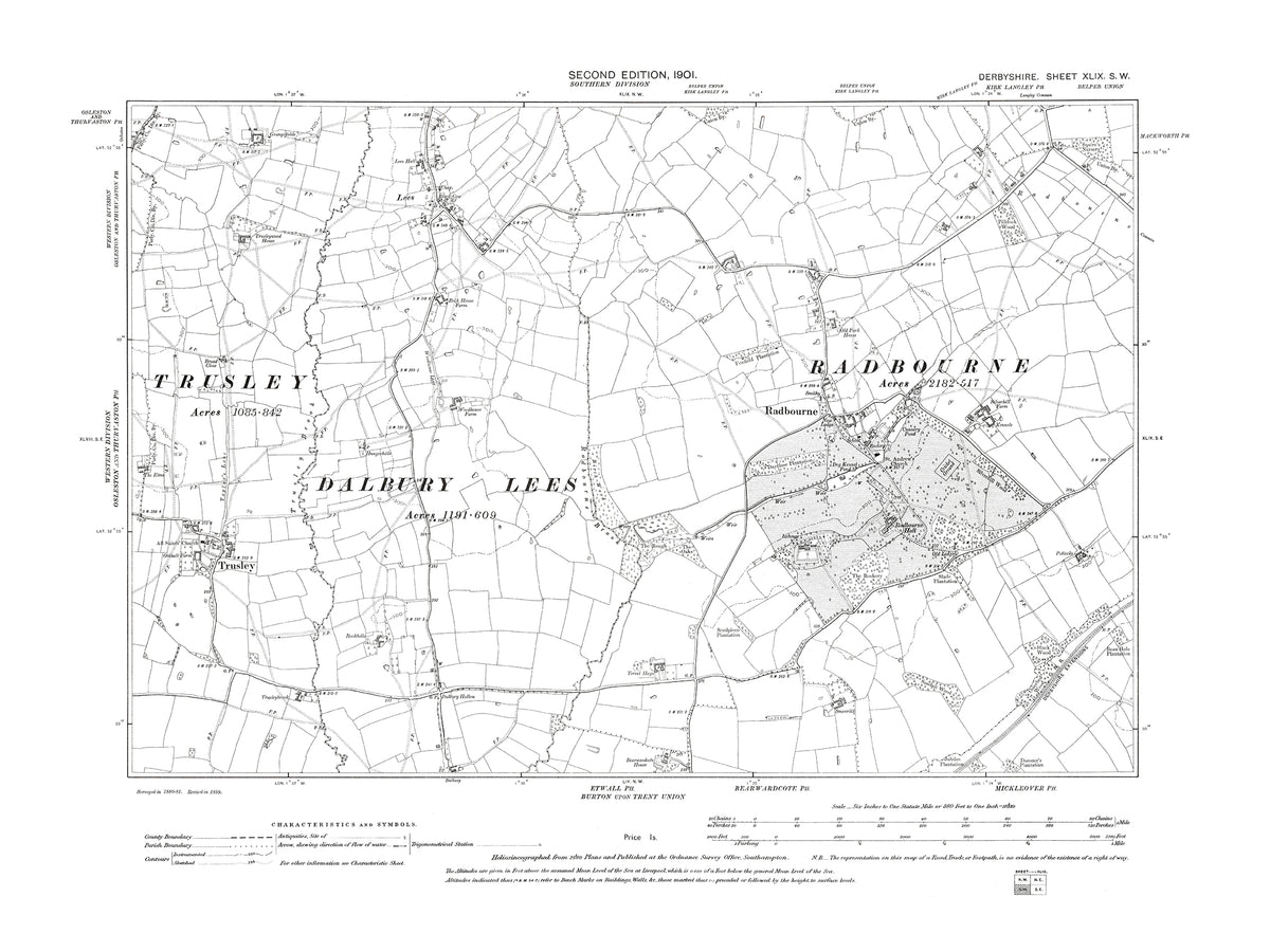 Redbourn Os Map Old OS map dated 1901, showing Trusley, Radbourne in Derbyshire 49SW ...