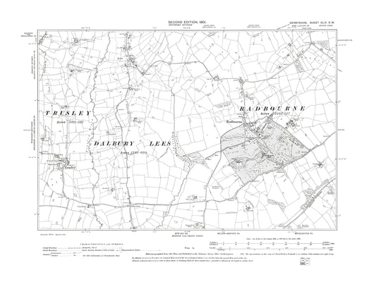 Old OS map dated 1901, showing Trusley, Radbourne in Derbyshire 49SW