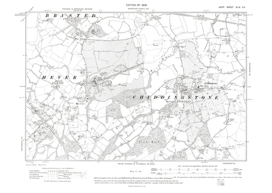 Chiddingstone, Hever, Brasted, old map Kent 1909: 49SE