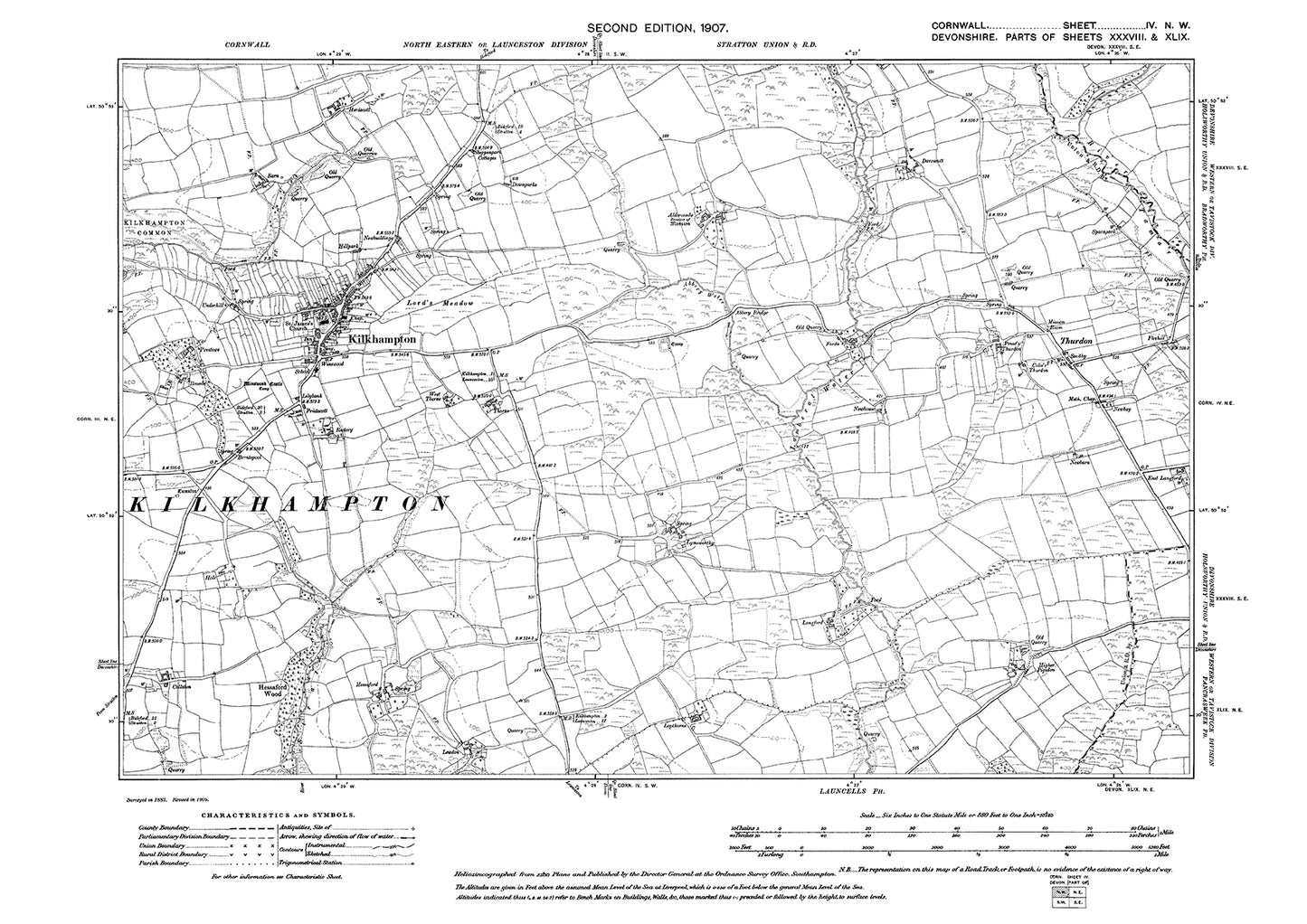 Kilkhampton, old map Cornwall 1907: 4NW