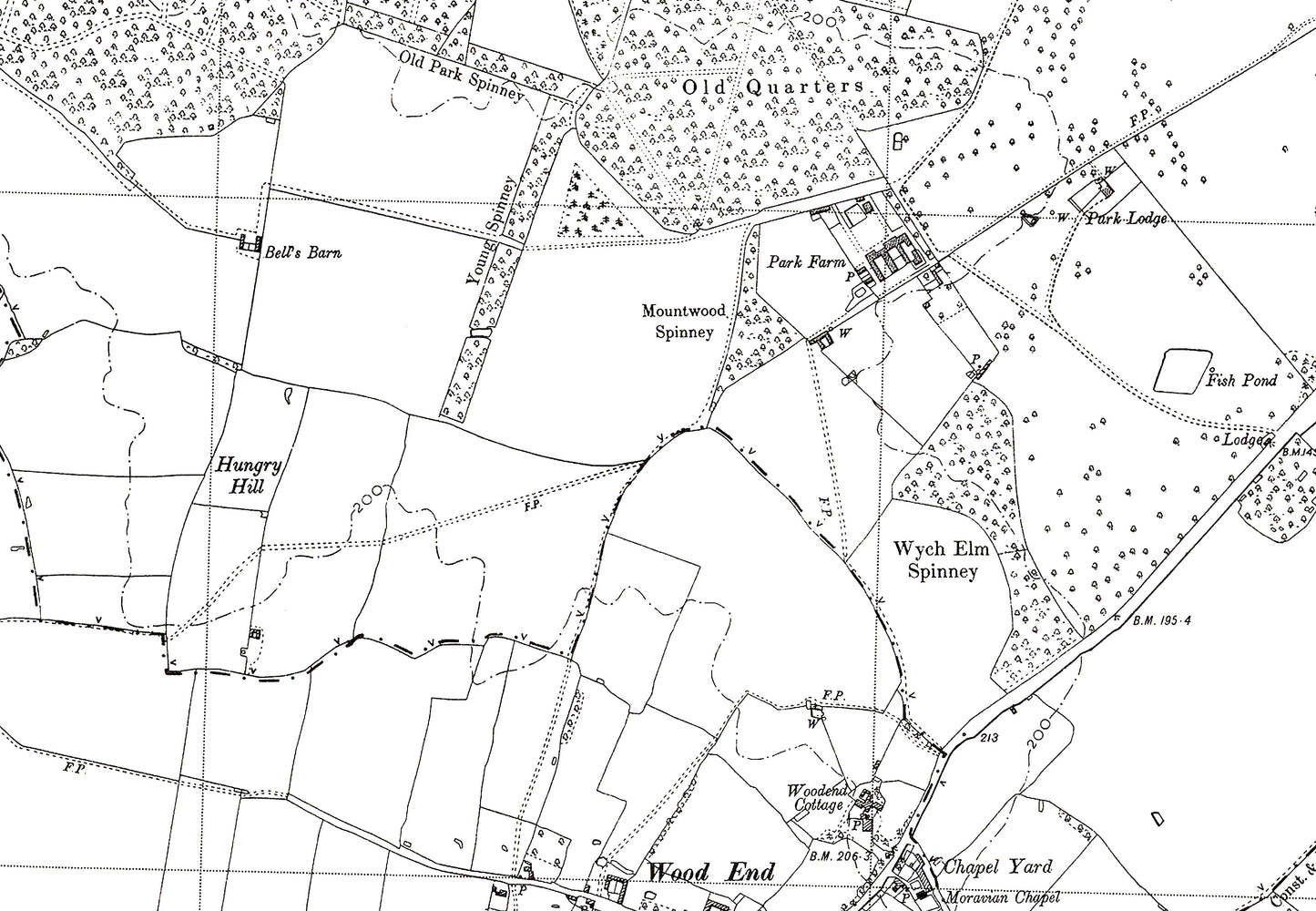 A 1950 map showing Pertenhall in Bedfordshire - A Digital Download 0f OS 1:10560 scale map, Beds 5NW-NE