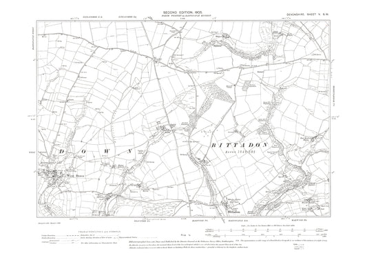 West Down, Bittadon, Old Map Devon 1905: 5SW