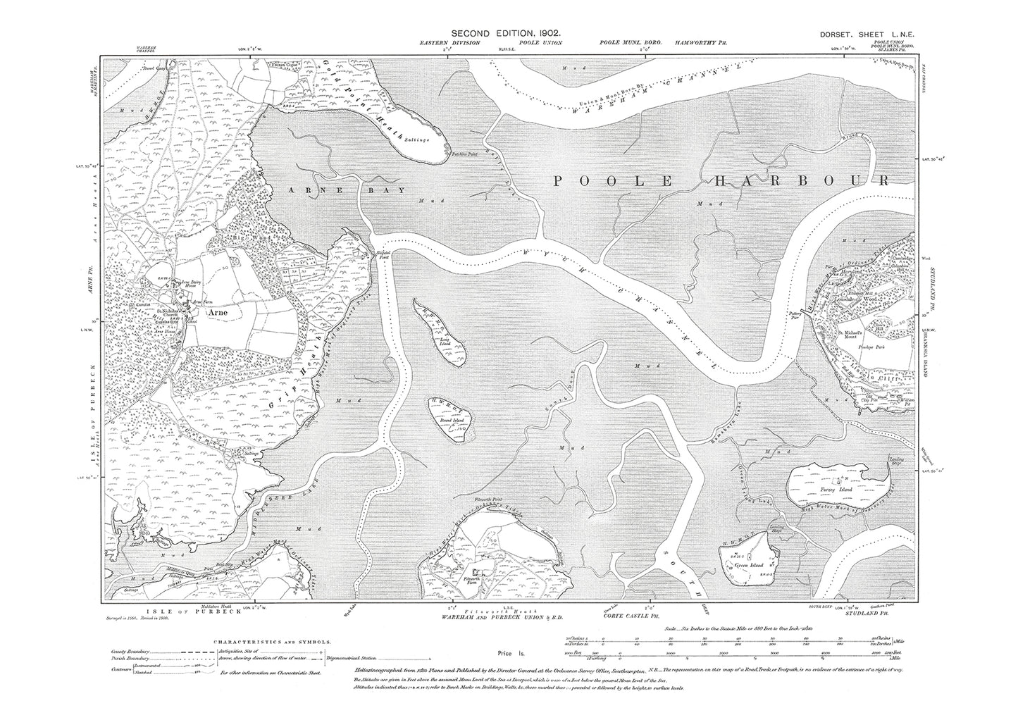 Old OS map dated 1902, showing Arne in Dorset - 50NE