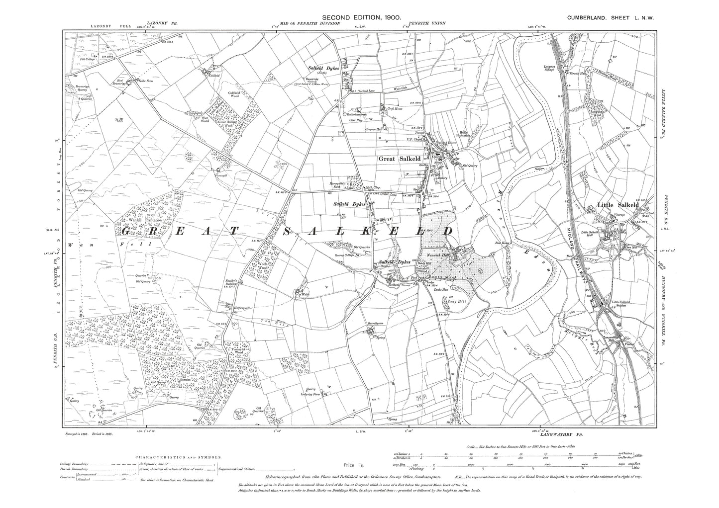 Old OS map dated 1901, showing Great Salkeld, Little Salkeld in Cumberland - 50NW