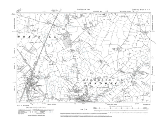Old OS map dated 1911, showing Sandbach (north), Elworth in Cheshire 50NW