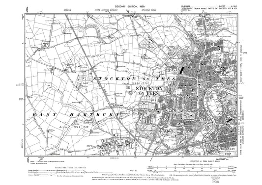Old OS map dated 1898, showing Stockton on Tees and East Hartburn in Durham - 50SE