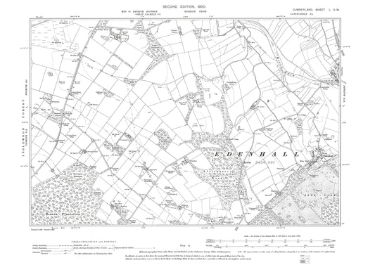 Old OS map dated 1900, showing Langwathby (west), Edenhall in Cumberland - 50SW