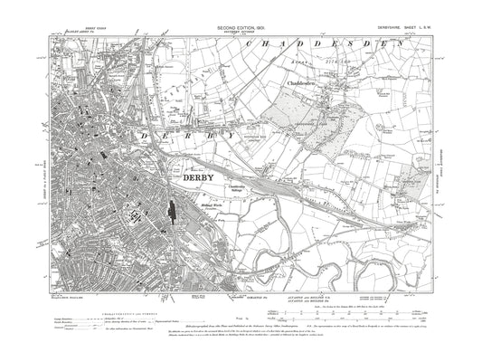 Old OS map dated 1901, showing Derby, Chaddesden in Derbyshire 50SW