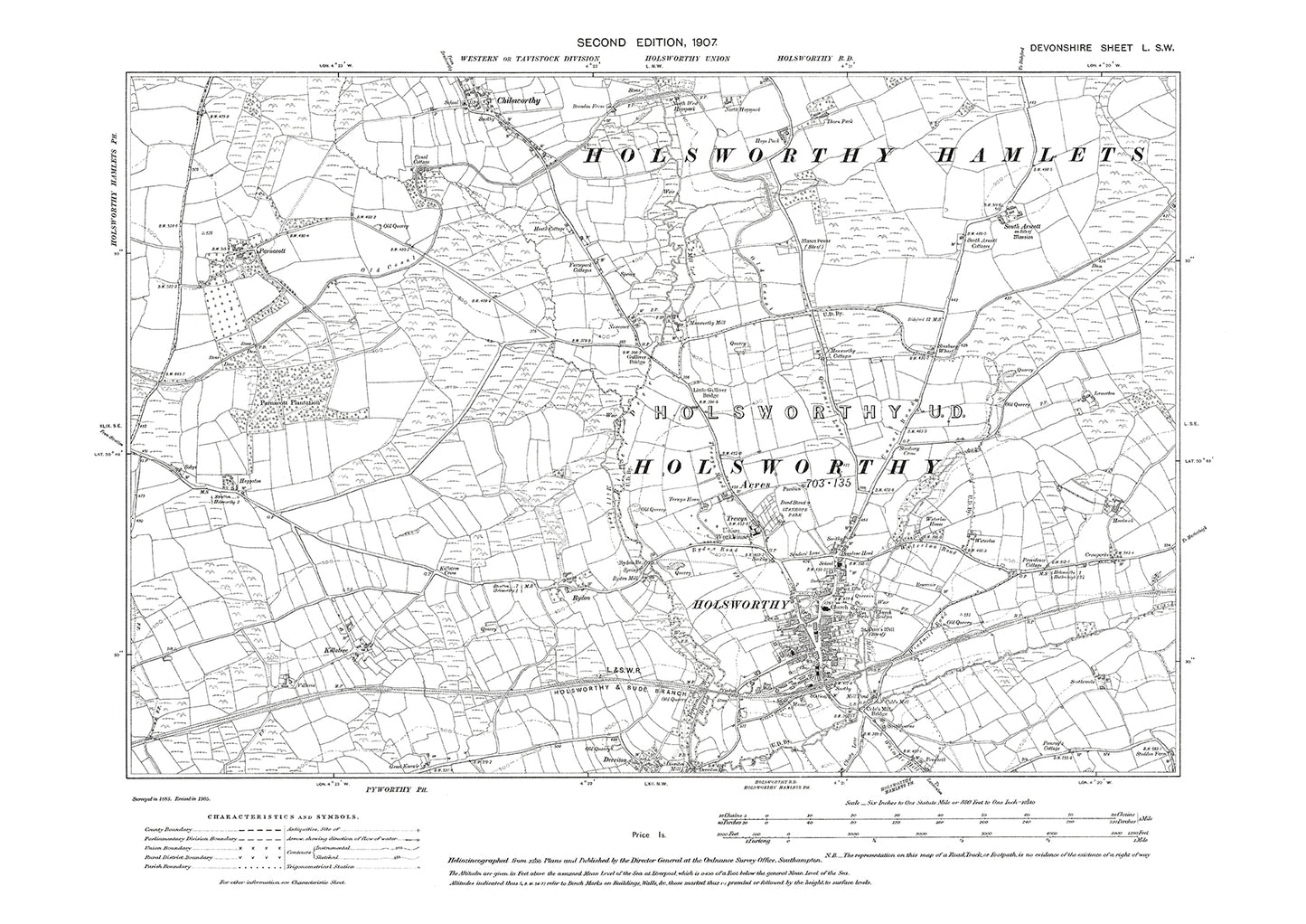 Holsworthy, Chilsworthy, Old Map Devon 1907: 50SW