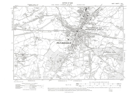 Tonbridge, old map Kent 1909: 50SE