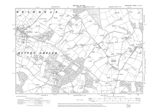 Old OS map dated 1910, showing Bramdean in Hampshire - 51NE