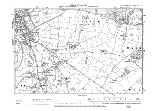 Old OS map dated 1903, showing Cirencester, Siddington, Preston, Ampney Crucis, Harnhill in Gloucestershire - 51SE