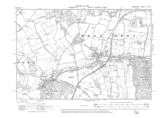 Old OS map dated 1910, showing West Meon, Warnford, East End in Hampshire - 51SE