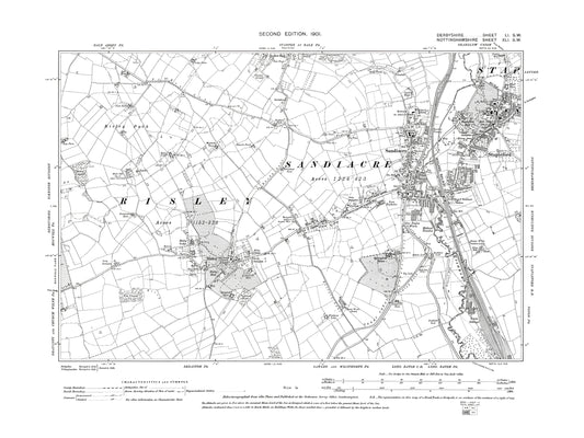 Old OS map dated 1901, showing Sandiacre, Stapleford, Risley in Derbyshire 51SW