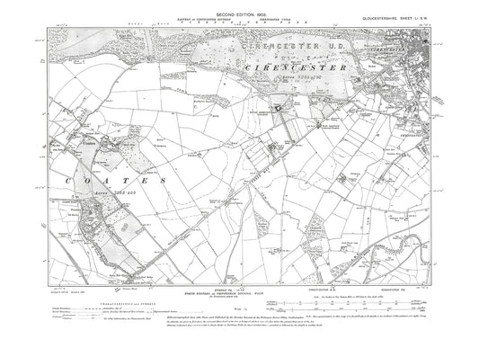 Old OS map dated 1903, showing Cirencester (southwest), Coates in Gloucestershire - 51SW