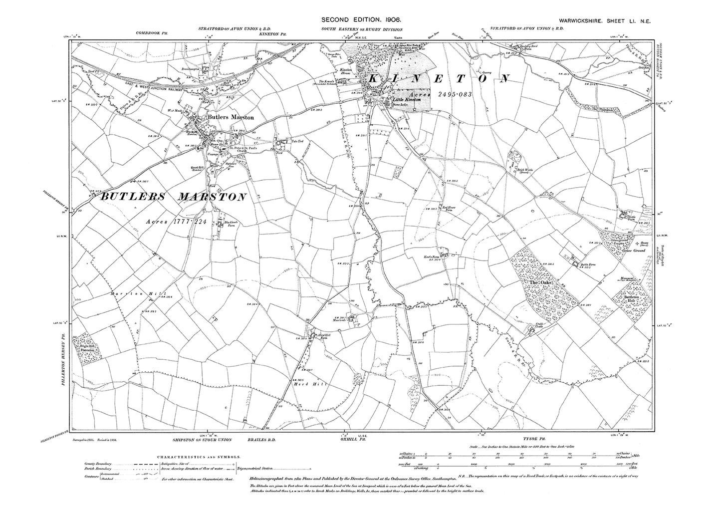 Butlers Marston, Little Kineton, old map Warwickshire 1906: 51NE