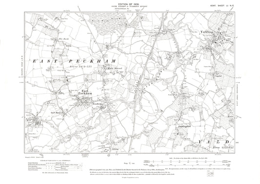 Yalding, East Peckham, Laddingford, old map Kent 1909: 51NE