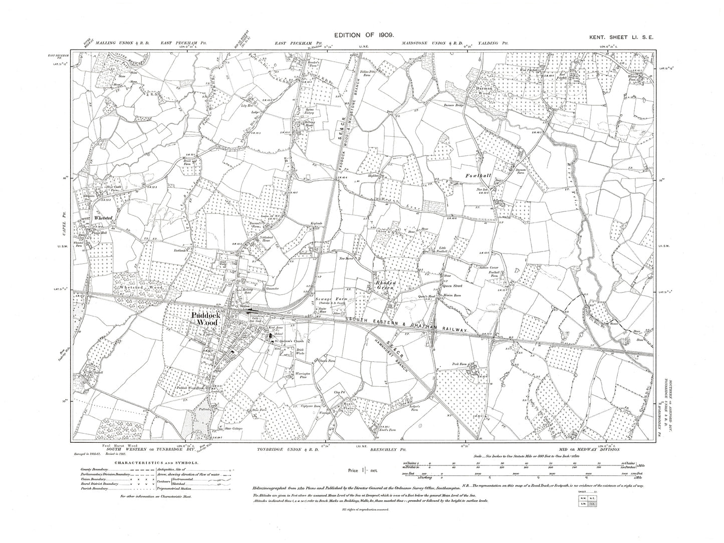 Paddock Wood, old map Kent 1909: 51SE