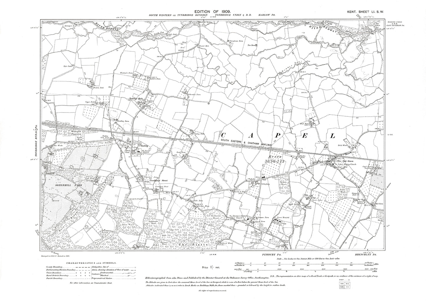 Five Oak Green, old map Kent 1909: 51SW