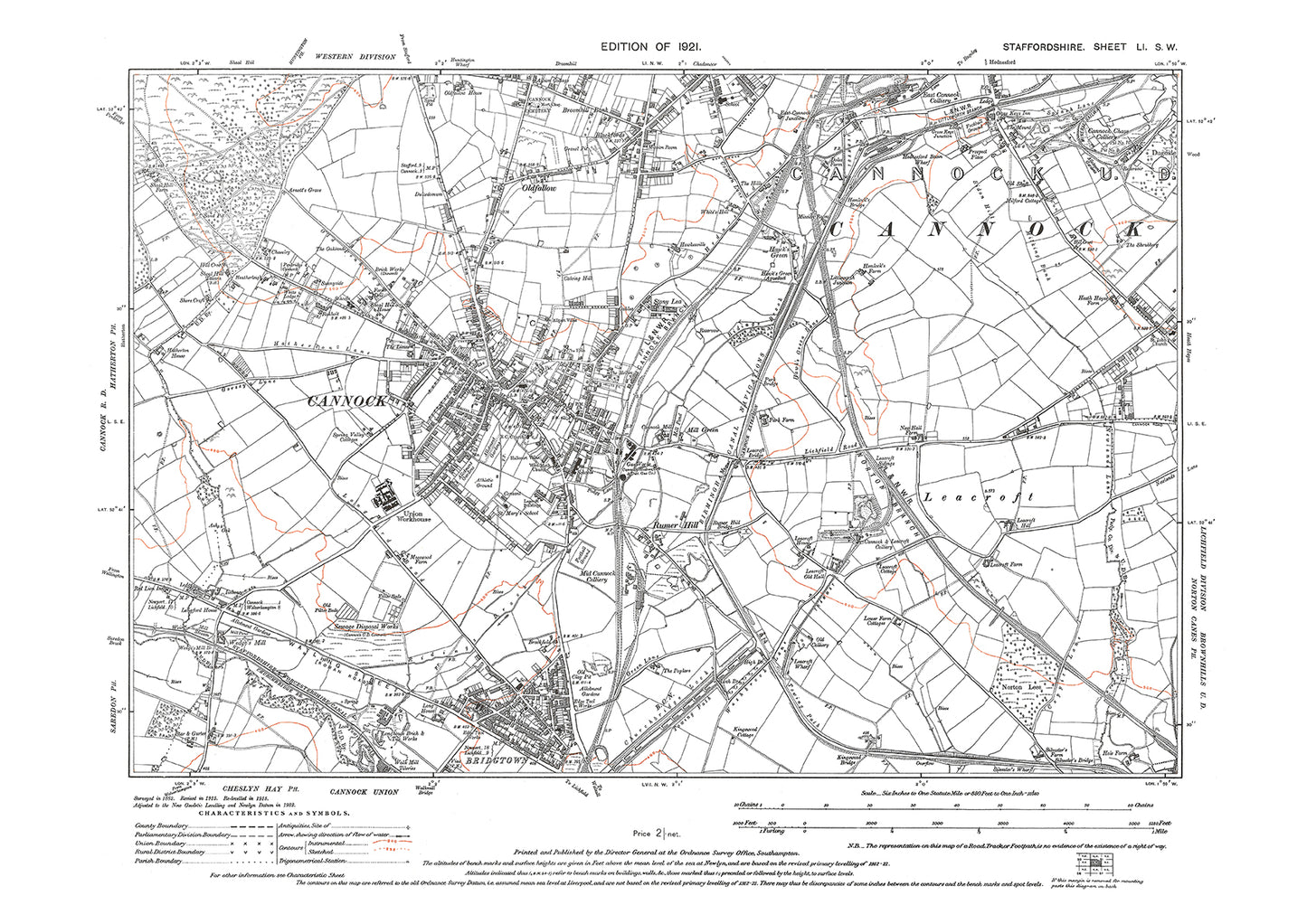 Cannock, Bridgtown, old map Staffs 1921: 51SW