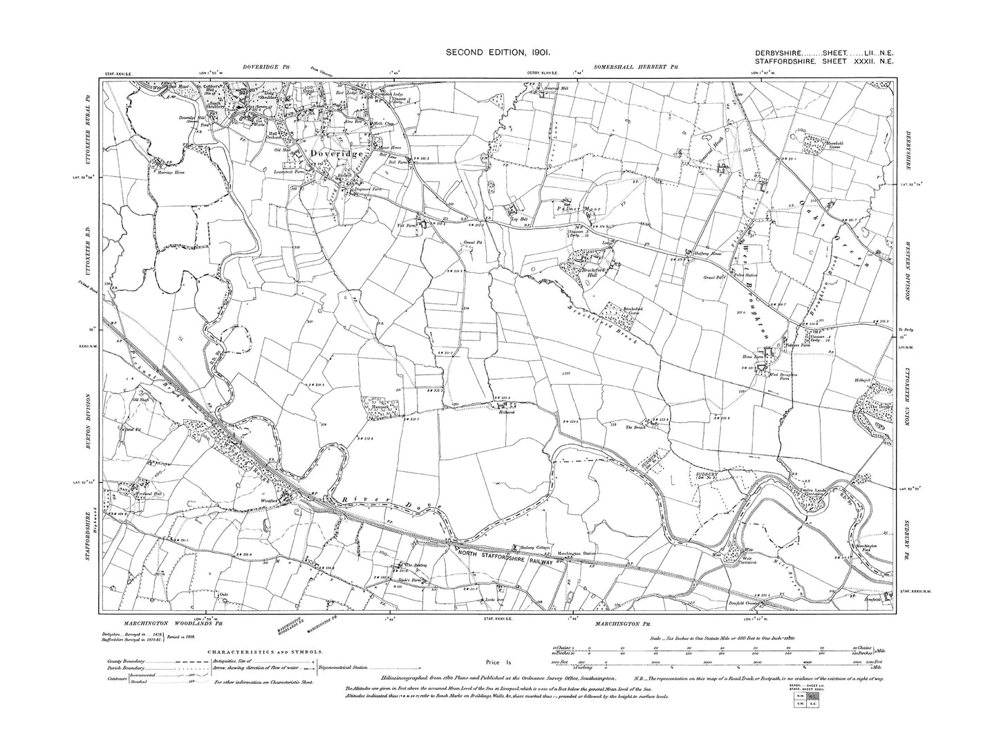 Old OS map dated 1901, showing Doveridge in Derbyshire 52NE