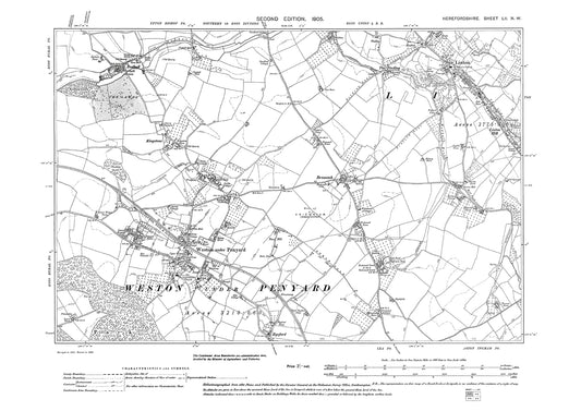 Old OS map dated 1905, showing Linton, Weston under Penyard in Herefordshire - 52NW