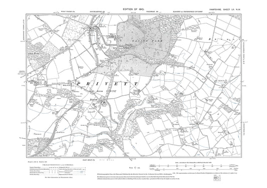 Old OS map dated 1910, showing Privett in Hampshire - 52NW