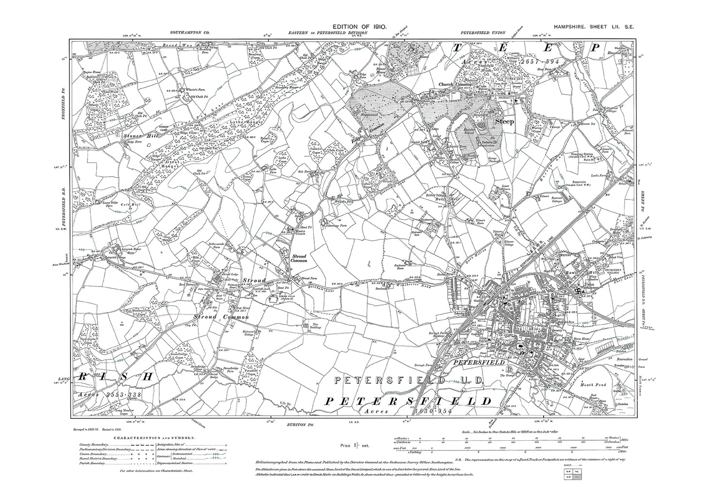 Old OS map dated 1910, showing Stroud, Steep, Petersfield in Hampshire - 52SE