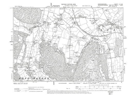 Old OS map dated 1905, showing Lea, Hope Mansel in Herefordshire - 52SW