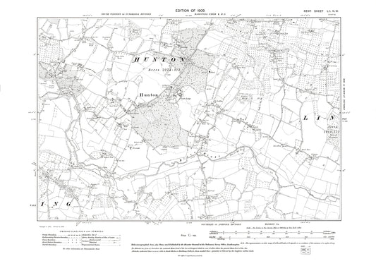 Hunton, old map Kent 1909: 52NW