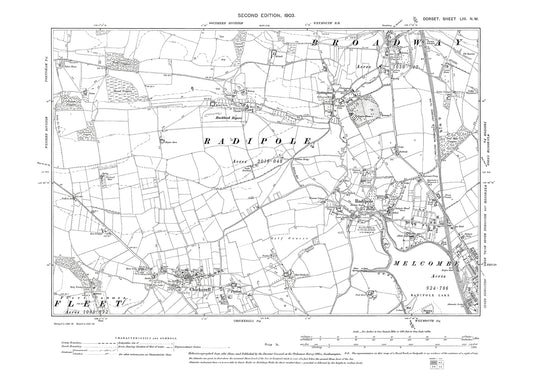 Old OS map dated 1903, showing Buckland Ripers, Broadway, Nottington in Dorset - 53NW