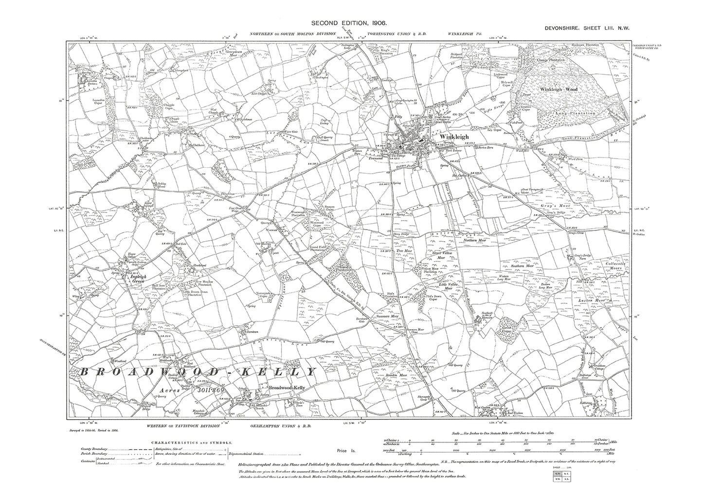 Winkleigh, Broardwood Kelly, Old Map Devon 1906: 53NW