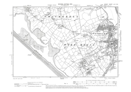 Old OS map dated 1903, showing Weymouth (west), Wyke Regis, Fleet in Dorset - 53SW