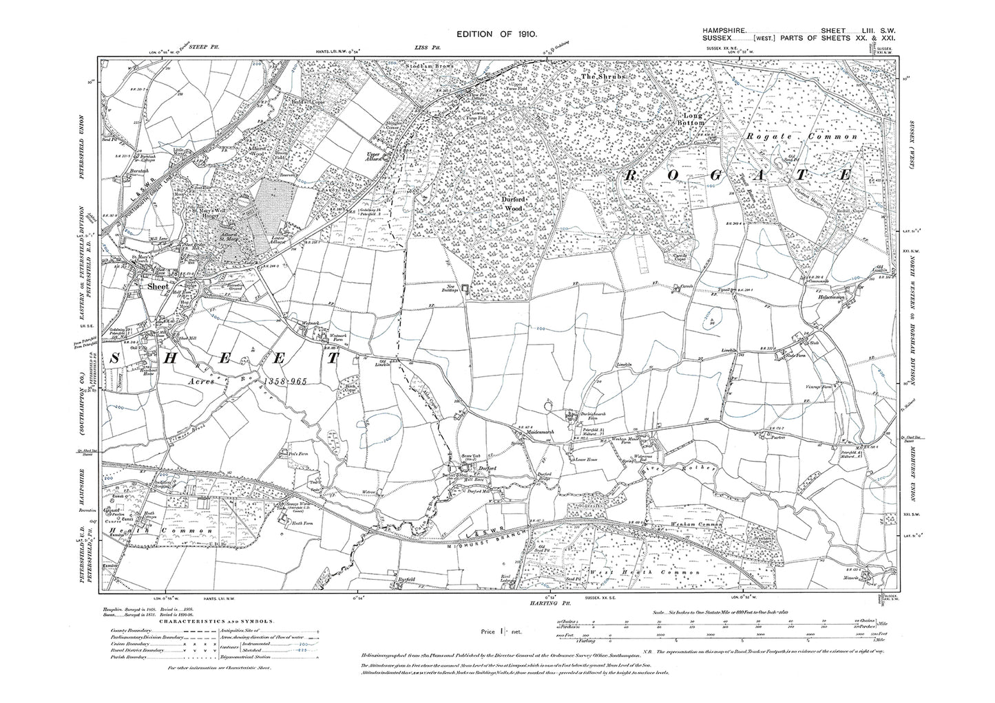 Old OS map dated 1910, showing Sheet in Hampshire - 53SW