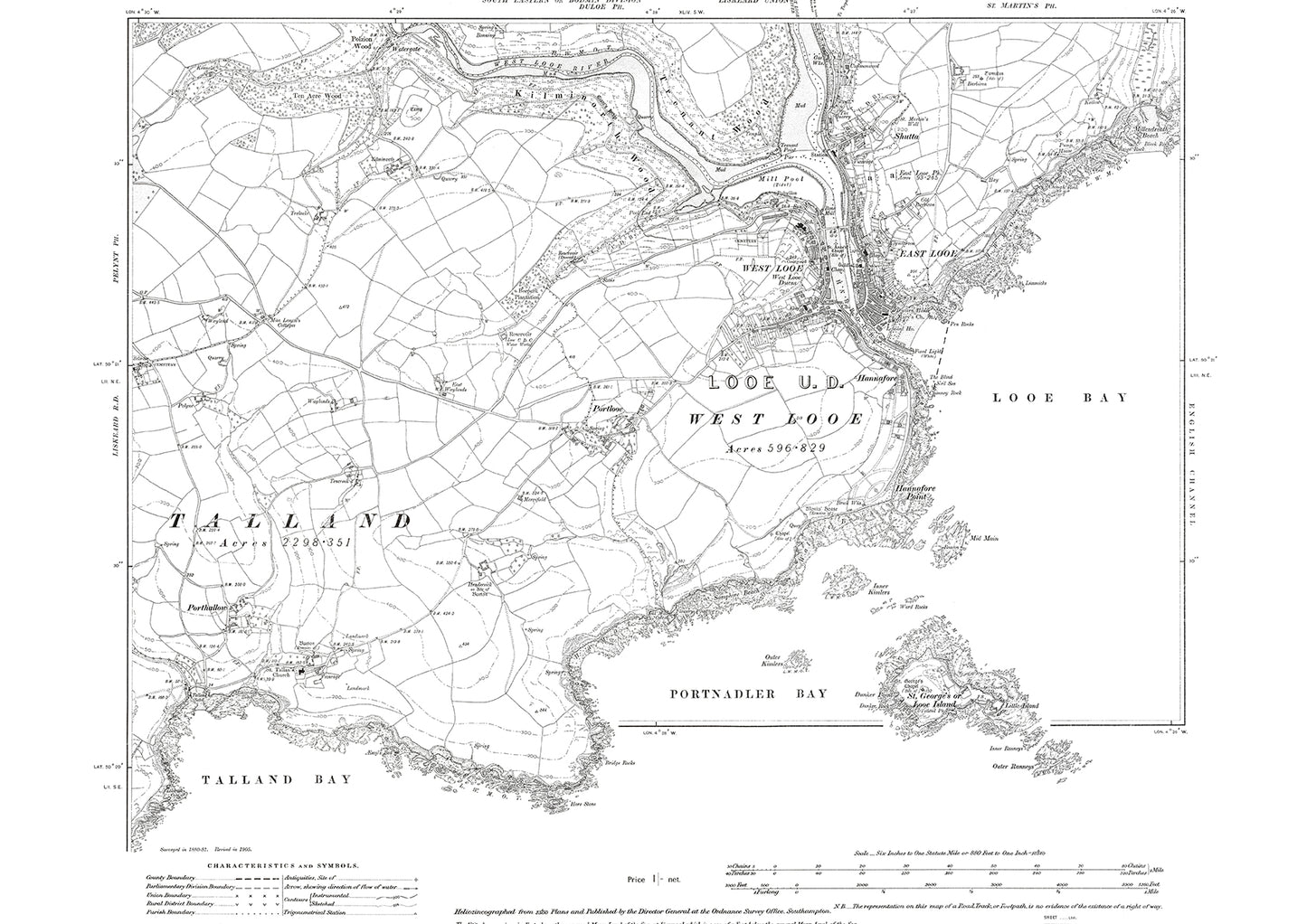 West Looe, East Looe, old map Cornwall 1908: 53NW-SW