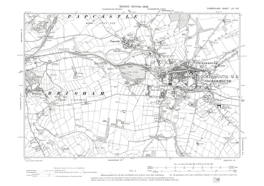 Old OS map dated 1900, showing Cockermouth, Brigham (east), Papcastle in Cumberland - 54NE