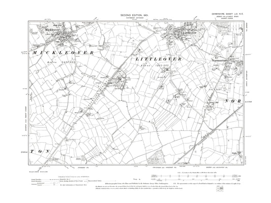 Old OS map dated 1901, showing Mickleover, Littleover, Normanton in Derbyshire 54NE