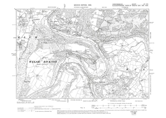 Old OS map dated 1905, showing Goodrich, Kerne Bridge, Welsh Bicknor in Herefordshire - 54NE